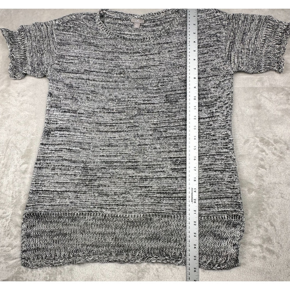 J. Jill 100% LINEN open‎ knit Dolman sweater short sleeve black white cute trim - Picture 6 of 14